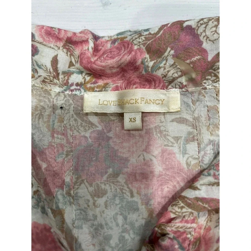 LoveShackFancy Brooke Floral lace Blouse‎ button down Cuff Long Sleeve Top XS